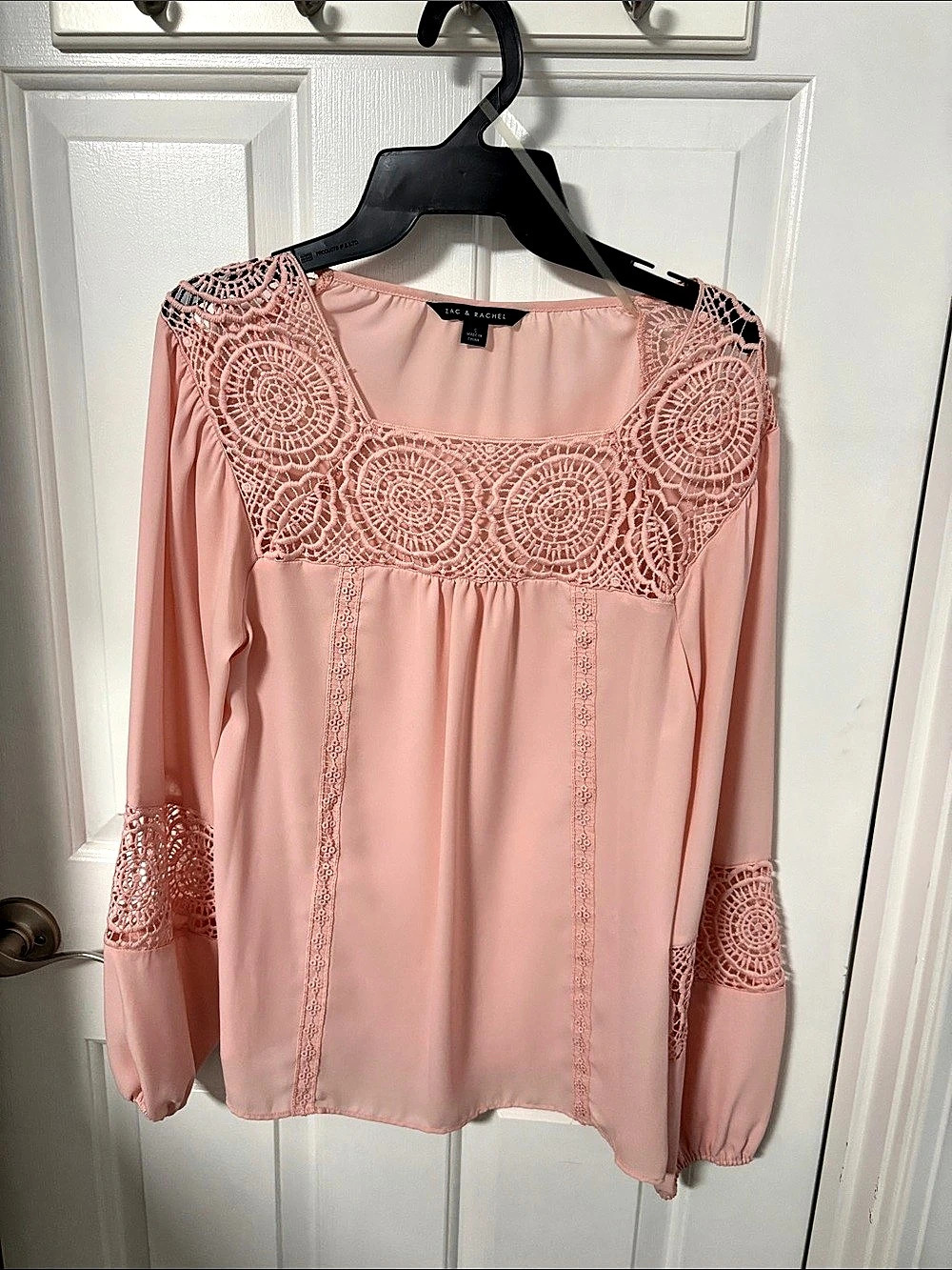 ZAC & RACHEL Crochet Trim Long Sleeve Blouse Pink Small